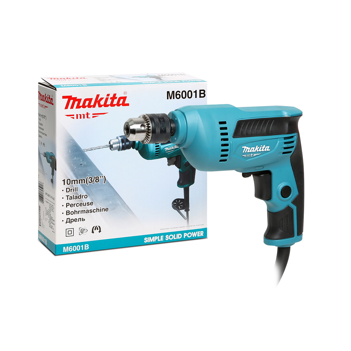 MAKITA Drill Size 3/8 IN Model M6001B Continuous Rating Input 450 W,Max Cutting Steel 10 MM, Max cutting Wood 25 MM, Max No Load Speed 0-3000 RPM,  Double insulated price ฿1,243