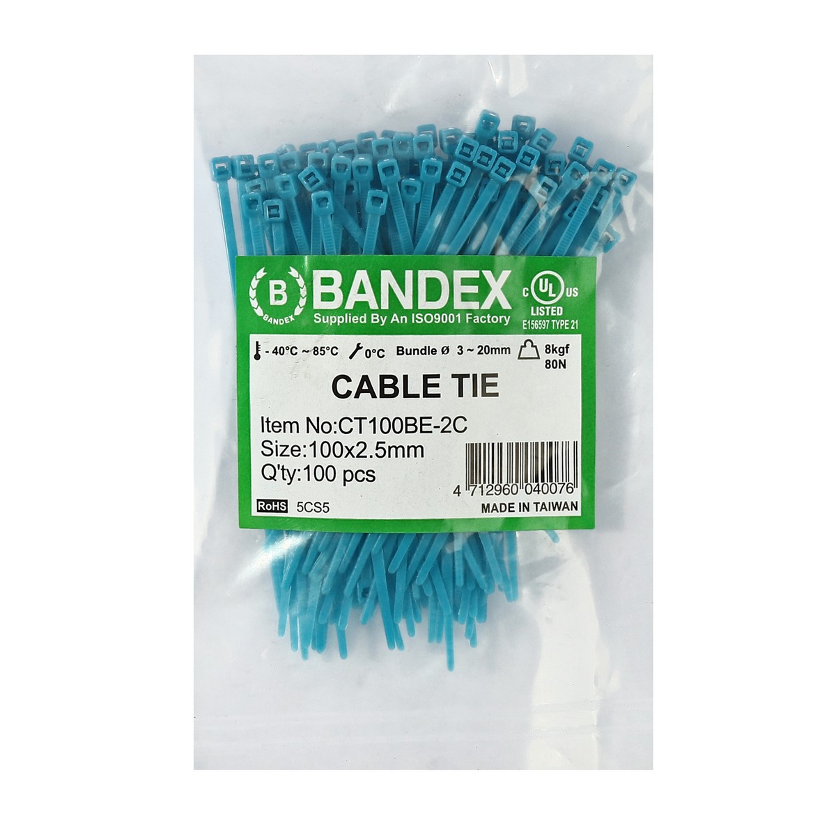เคเบิ้ลไทร์ 4" น้ำเงิน(100 เส้น) CT100BE-2C BANDEX รุ่น 0110 ราคา ฿25.8