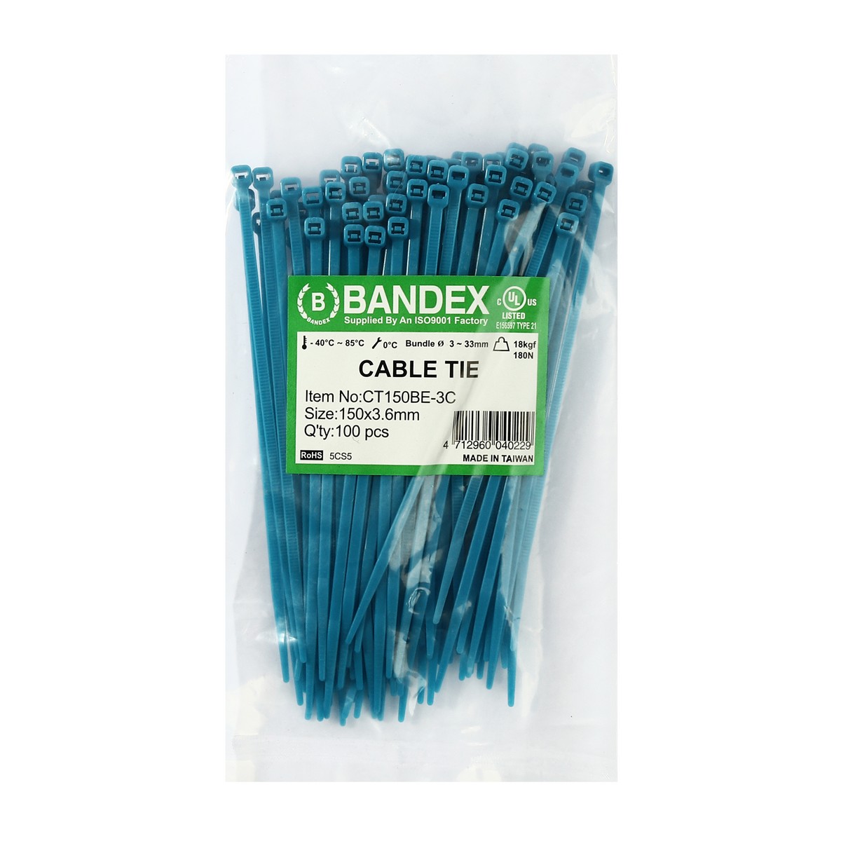 เคเบิ้ลไทร์ 6" น้ำเงิน(100 เส้น) CT150BE-3C BANDEX รุ่น 0120 ราคา ฿67.8