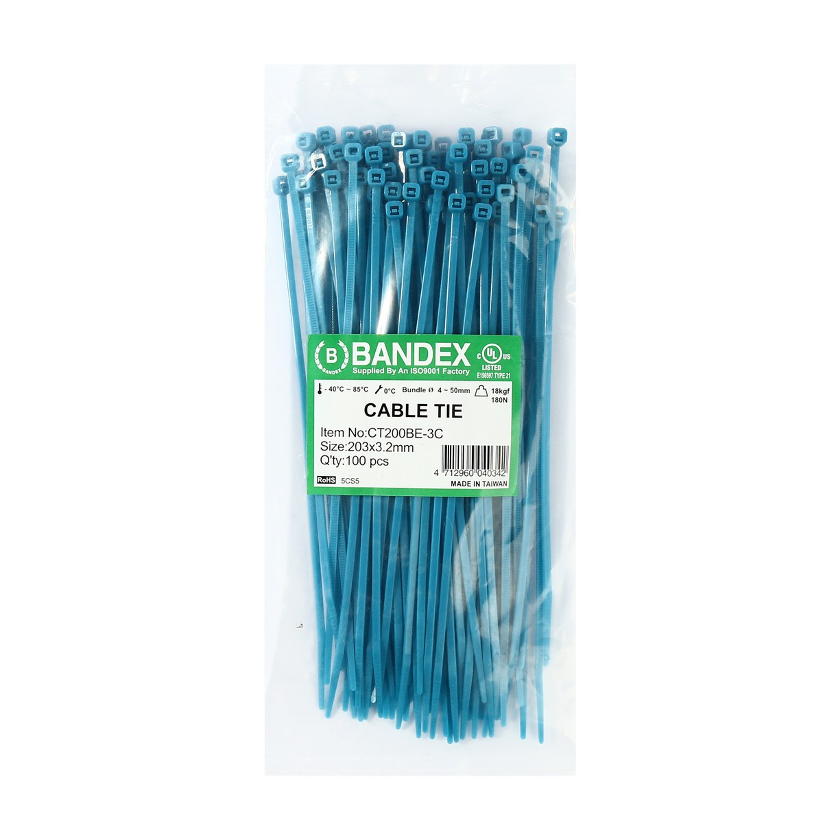เคเบิ้ลไทร์ 8" น้ำเงิน(100 เส้น) CT200BE-3C BANDEX รุ่น 0125 ราคา ฿90