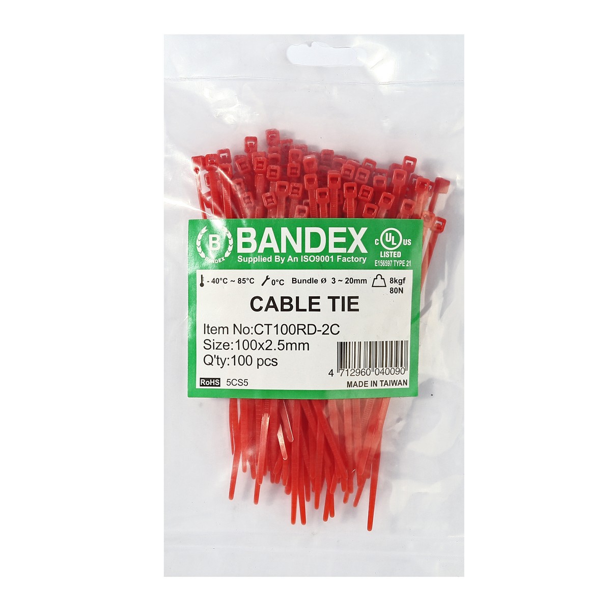 เคเบิ้ลไทร์ 4" แดง(100 เส้น) CT100RD-2C BANDEX รุ่น 0210 ราคา ฿25.8