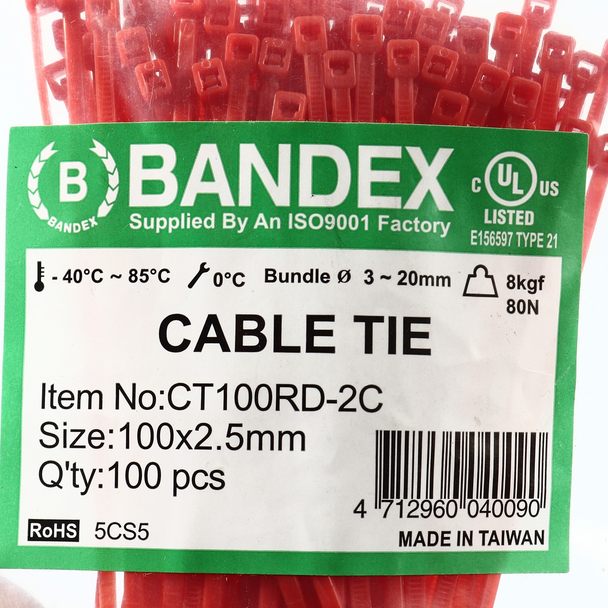 เคเบิ้ลไทร์ 4" แดง(100 เส้น) CT100RD-2C BANDEX รุ่น 0210 รูปที่ 4