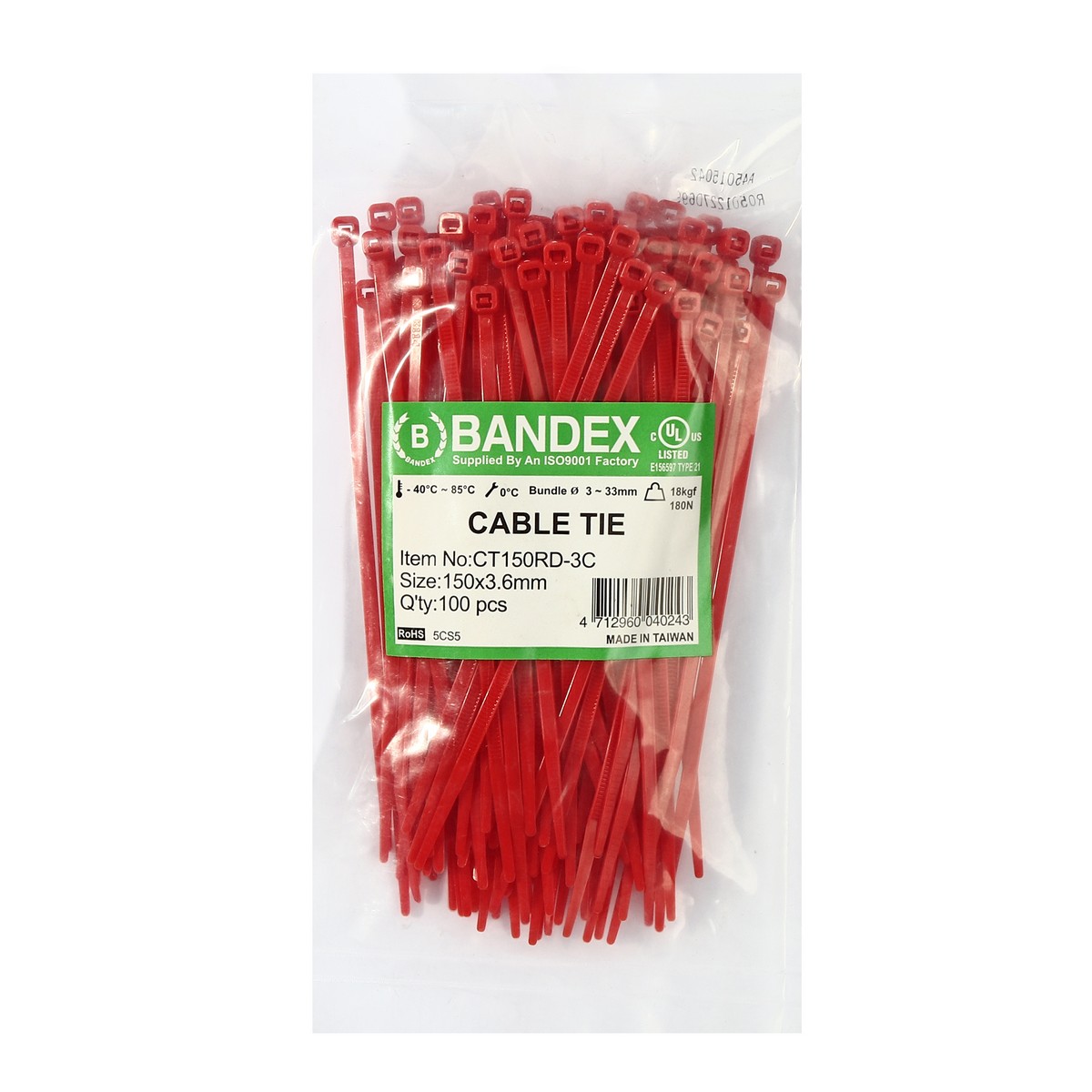 เคเบิ้ลไทร์ 6" แดง(100 เส้น) CT150RD-3C BANDEX รุ่น 0220 ราคา ฿67.8