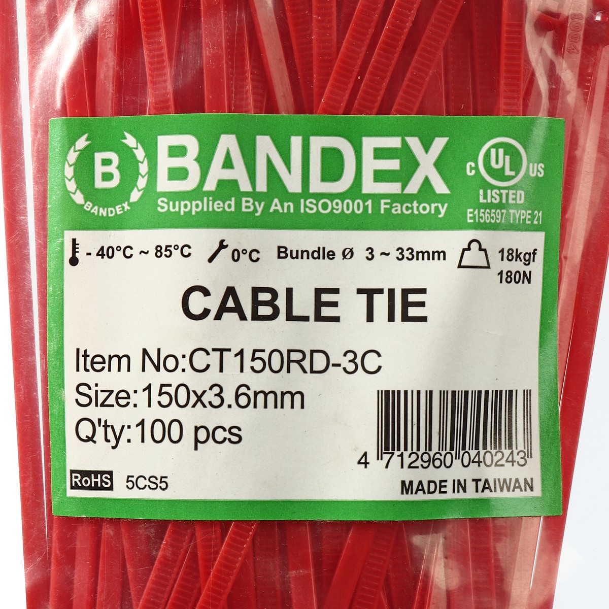 เคเบิ้ลไทร์ 6" แดง(100 เส้น) CT150RD-3C BANDEX รุ่น 0220 รูปที่ 4