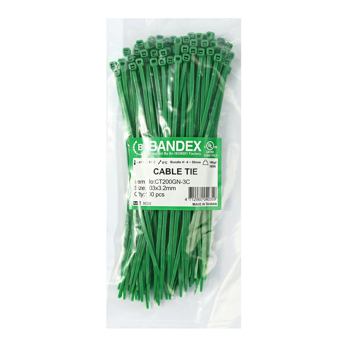เคเบิ้ลไทร์ 8" เขียว(100 เส้น) CT200GN-3C BANDEX รุ่น 0325 ราคา ฿90