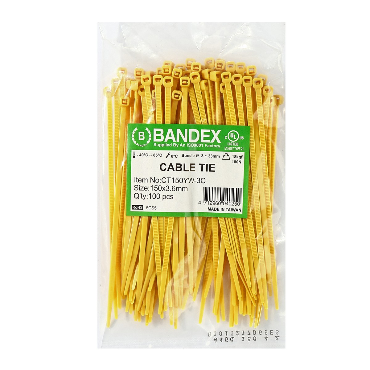 เคเบิ้ลไทร์ 6" เหลือง(100 เส้น) CT150YW-3C BANDEX รุ่น 0420 ราคา ฿67.8