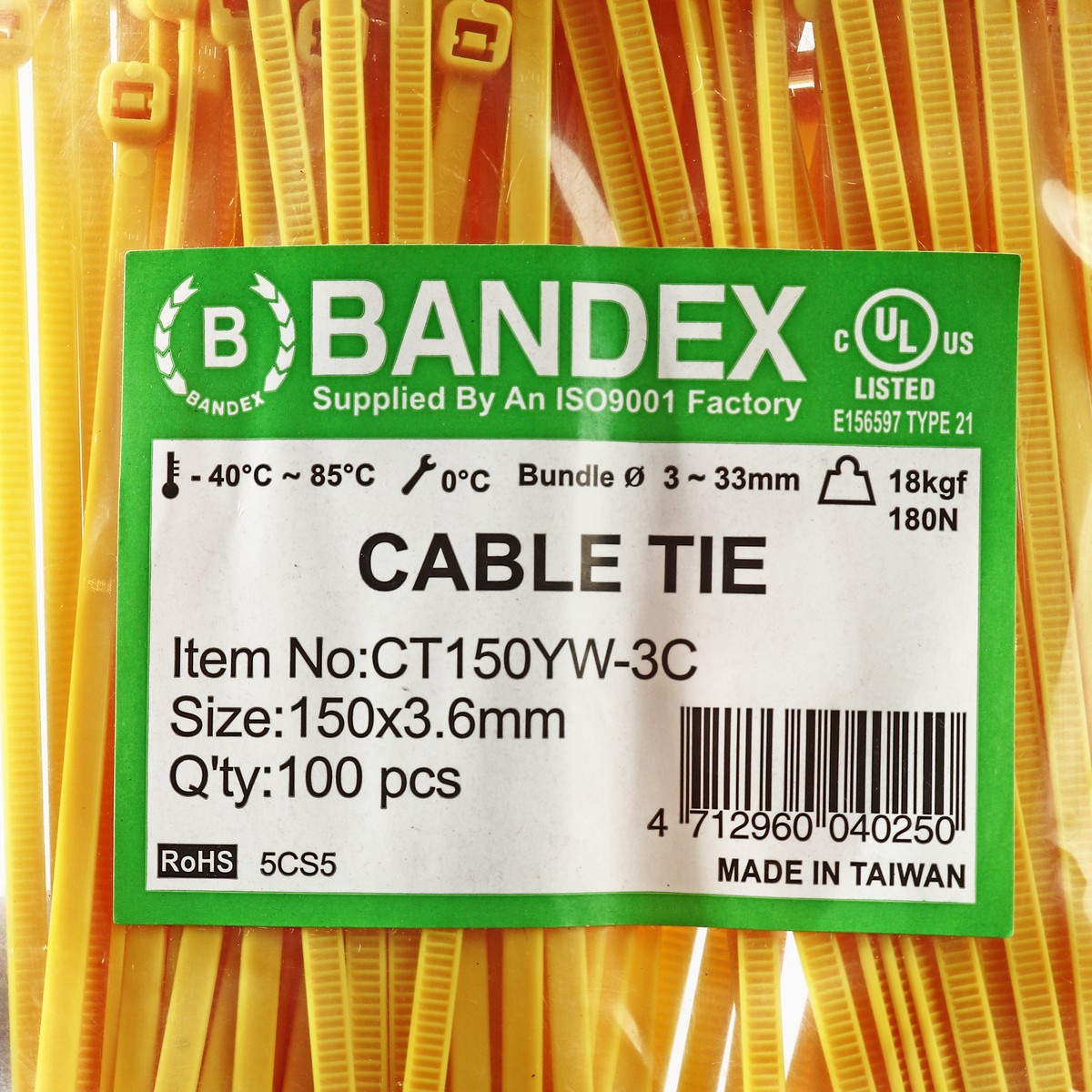 เคเบิ้ลไทร์ 6" เหลือง(100 เส้น) CT150YW-3C BANDEX รุ่น 0420 รูปที่ 4