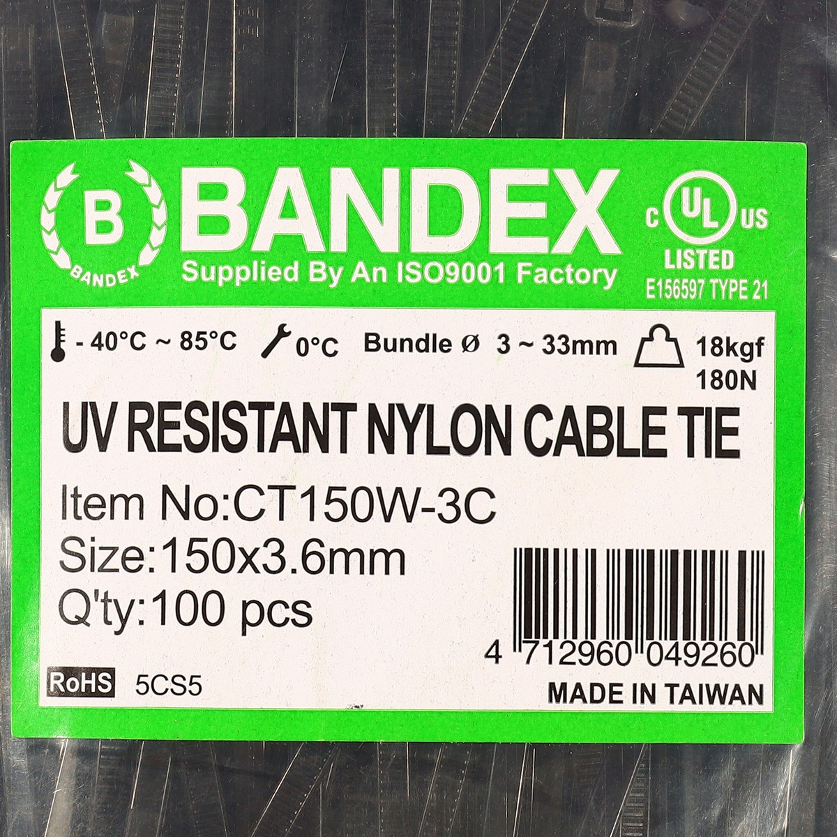 เคเบิ้ลไทร์กันยูวีดำ 6"(100 เส้น CT-150W-3C BANDEX รุ่น 0820 รูปที่ 3