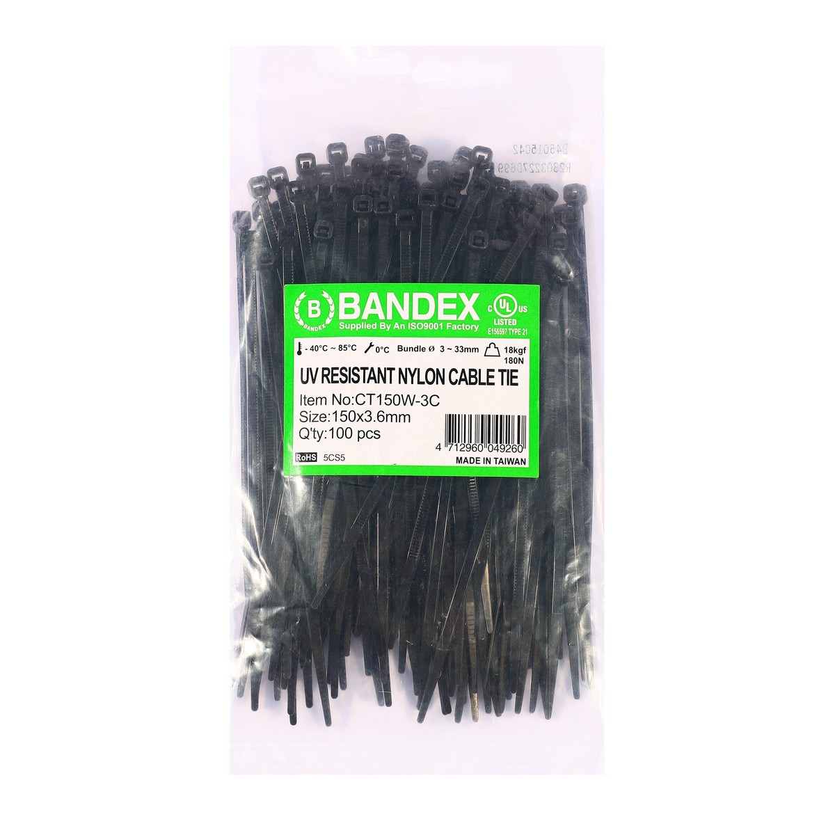 เคเบิ้ลไทร์กันยูวีดำ 6"(100 เส้น CT-150W-3C BANDEX รุ่น 0820 ราคา ฿90