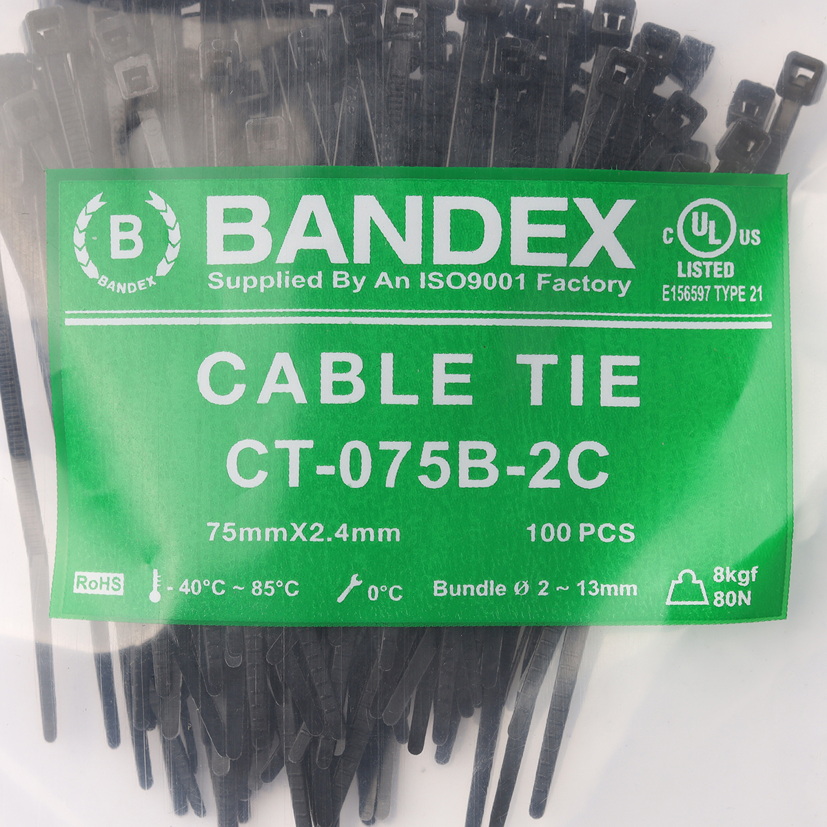 เคเบิ้ลไทร์ 3" ดำ(100 เส้น/PACK) CT-075B-2C BANDEX รุ่น CT075-2B1 รูปที่ 3