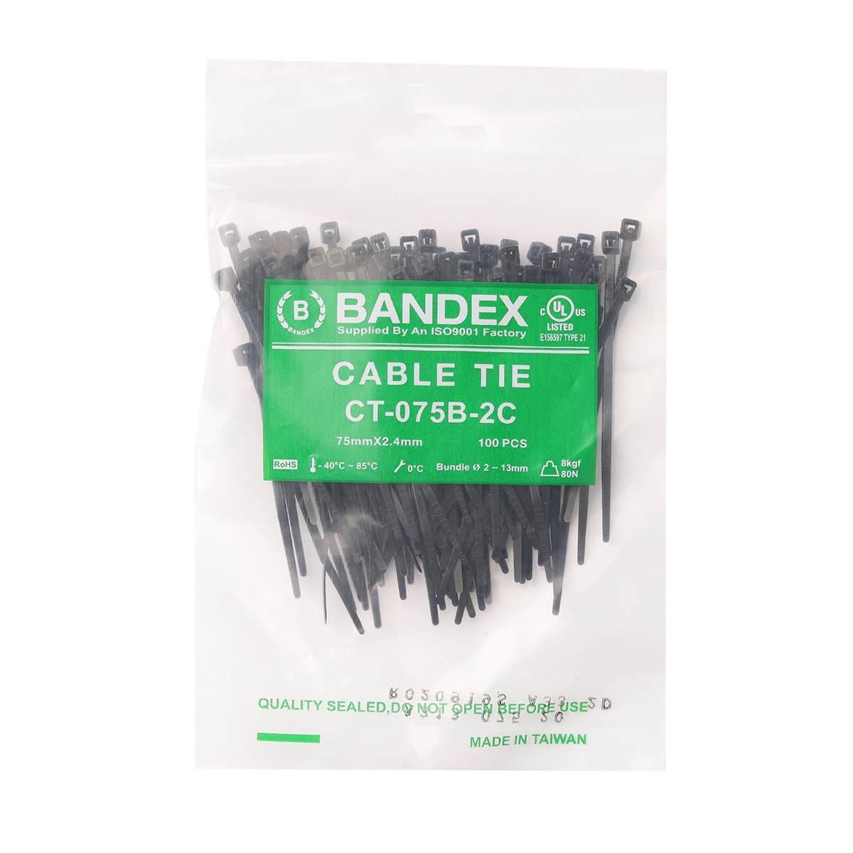 เคเบิ้ลไทร์ 3" ดำ(100 เส้น/PACK) CT-075B-2C BANDEX รุ่น CT075-2B1 ราคา ฿22.2