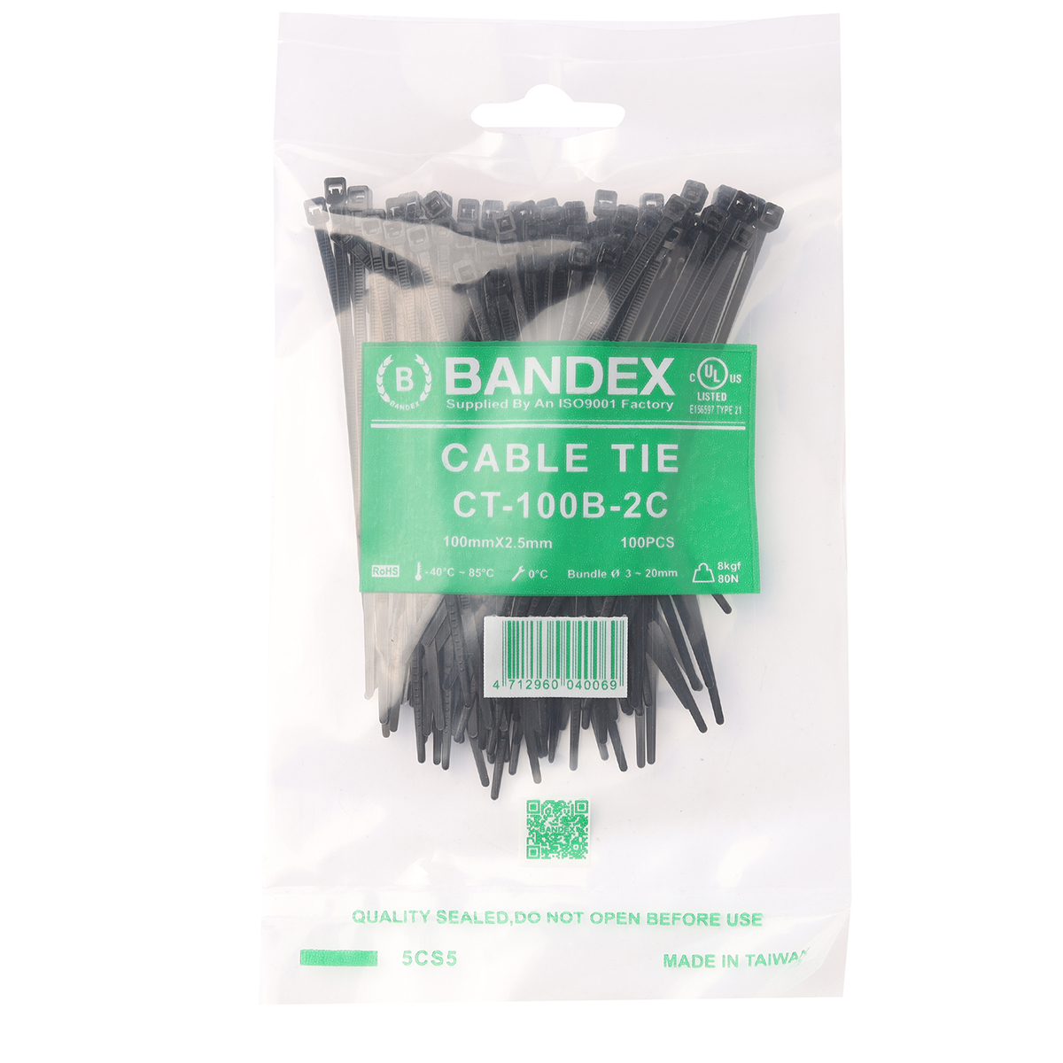 เคเบิ้ลไทร์ 4" ดำ(100 เส้น/PACK) CT-100B-2C BANDEX รุ่น B091-CT100-2B2 ราคา ฿20.4