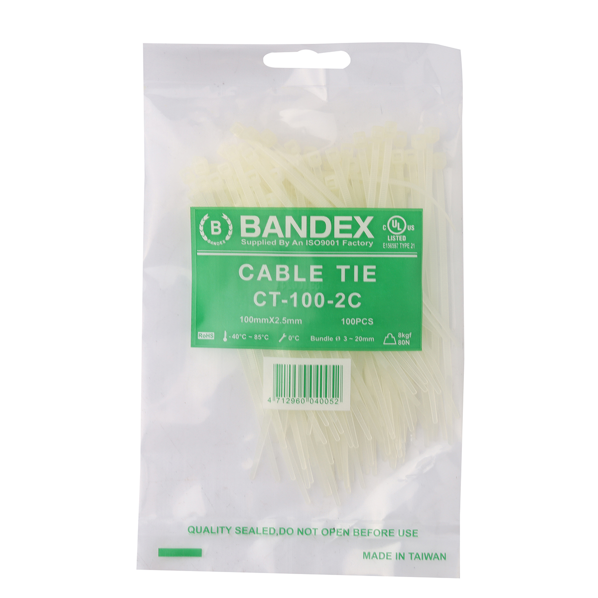 เคเบิ้ลไทร์ 4" ขาว(100 เส้น/PACK) CT-100-2C BANDEX รุ่น B091-CT100-2C2 ราคา ฿20.4