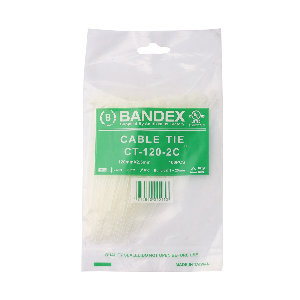 เคเบิ้ลไทร์ 4 3/4" ขาว(100 เส้น) CT-120-2C BANDEX รุ่น CT120-2C ราคา ฿44.4