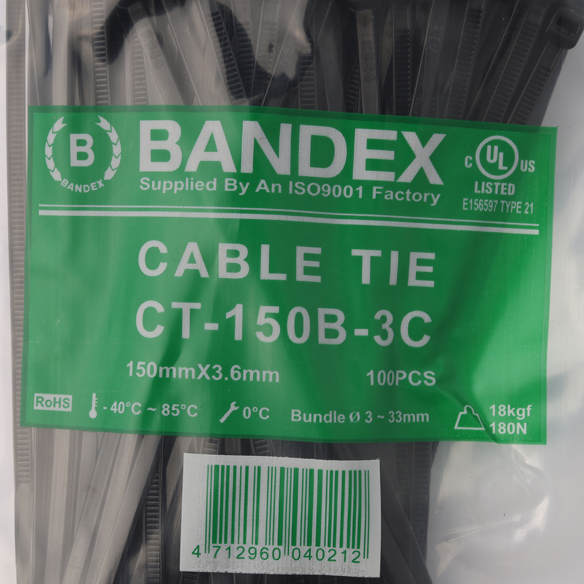 เคเบิ้ลไทร์ 6" ดำ(100 เส้น/PACK) CT-150B-3C BANDEX รุ่น B091-CT150-3B รูปที่ 3