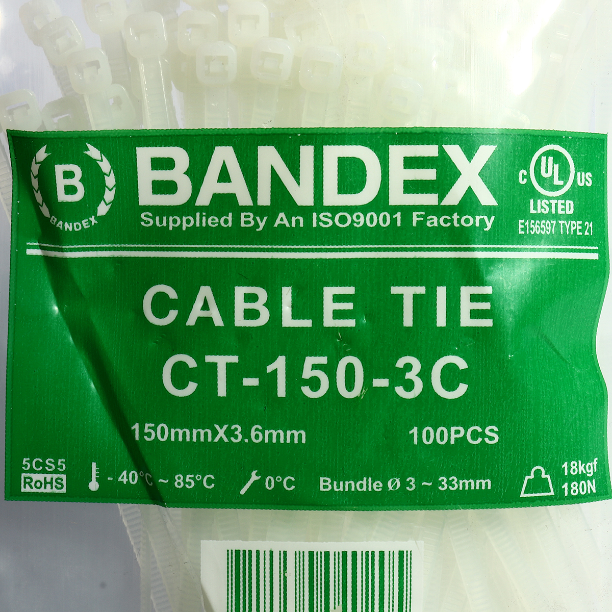 เคเบิ้ลไทร์ 6" ขาว(100 เส้น/PACK) CT-150-3C BANDEX รุ่น B091-CT150-3C รูปที่ 3