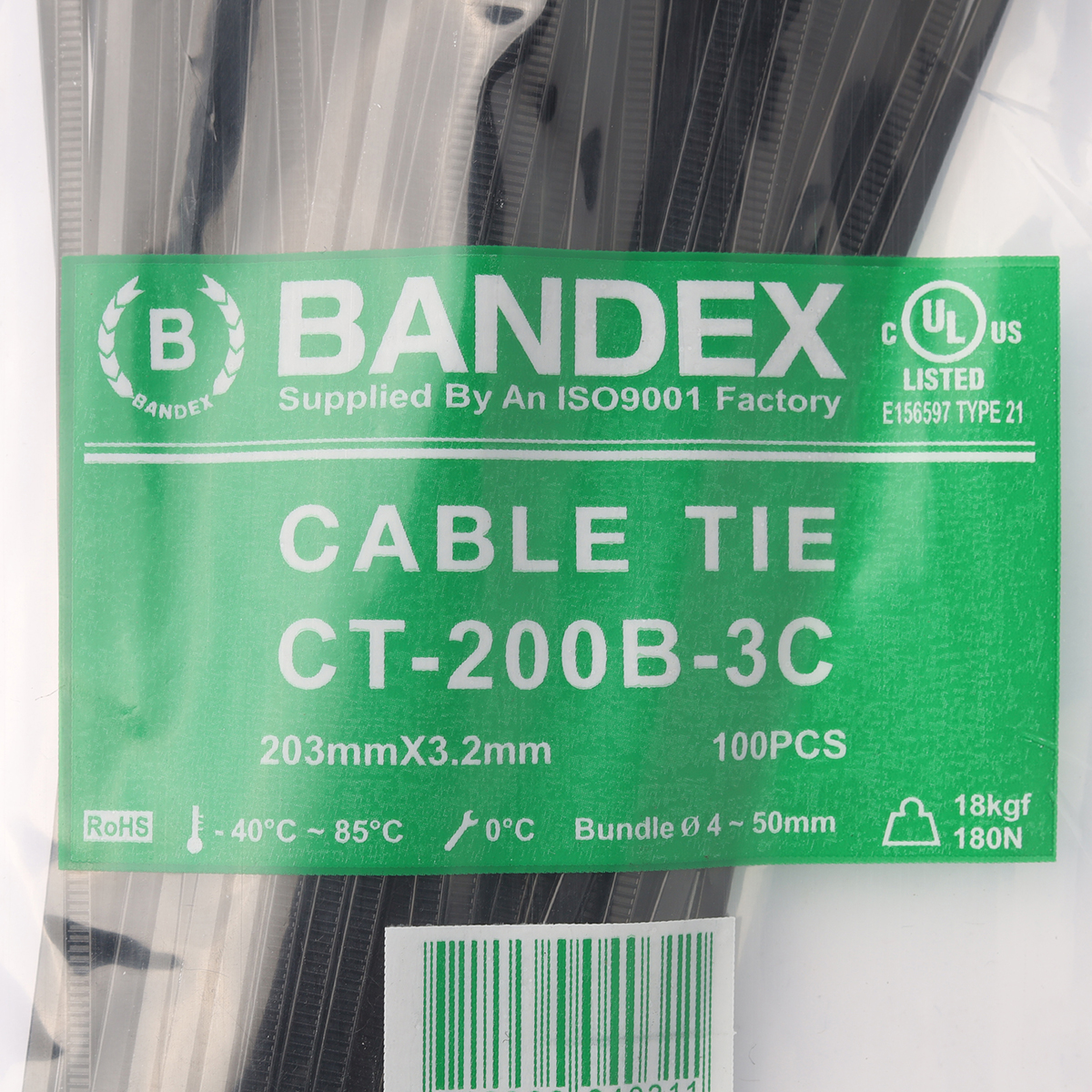 เคเบิ้ลไทร์ 8" ดำ(100 เส้น/PACK) CT-200B-3C BANDEX รุ่น B091-CT200-3B รูปที่ 3