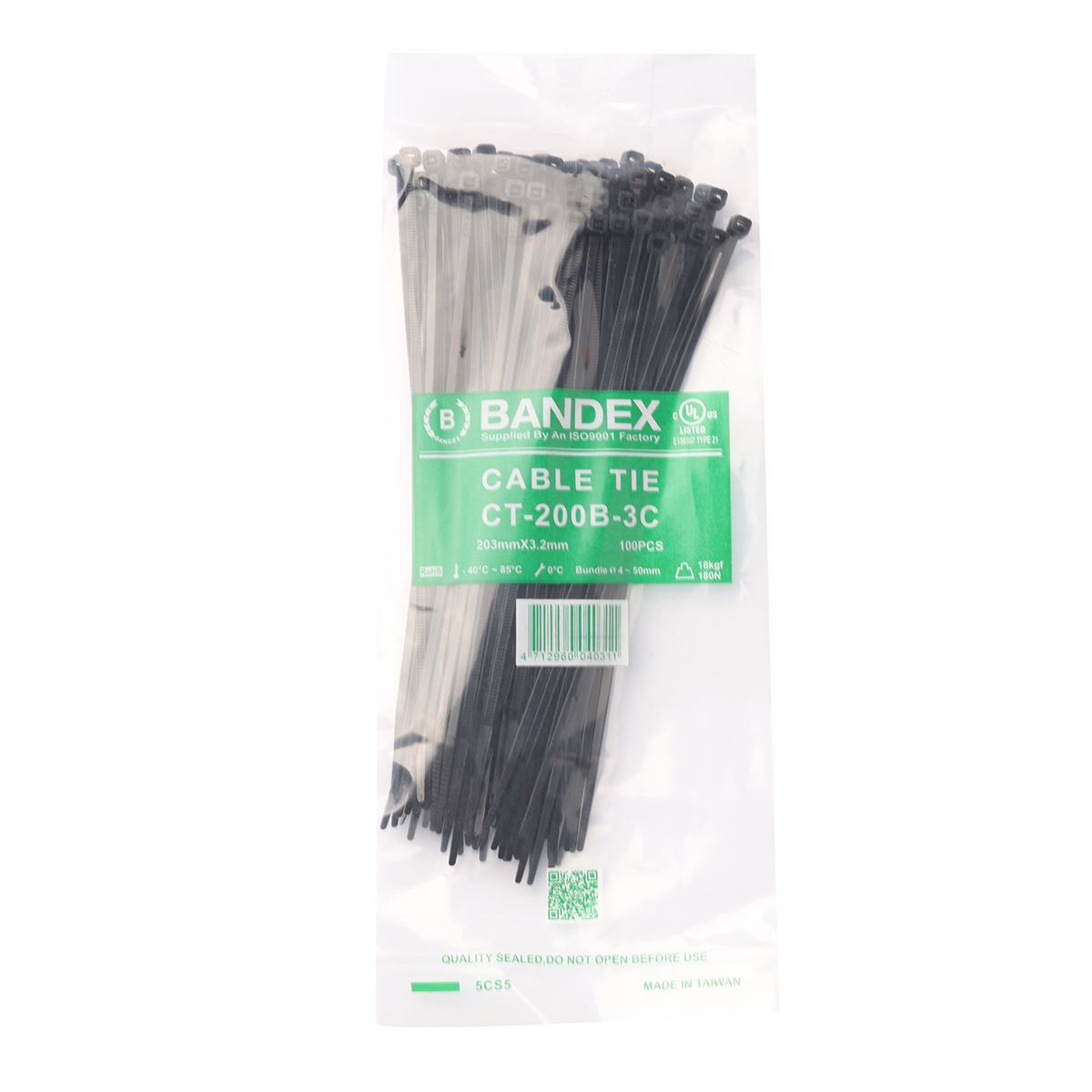 เคเบิ้ลไทร์ 8" ดำ(100 เส้น/PACK) CT-200B-3C BANDEX รุ่น B091-CT200-3B ราคา ฿69.6