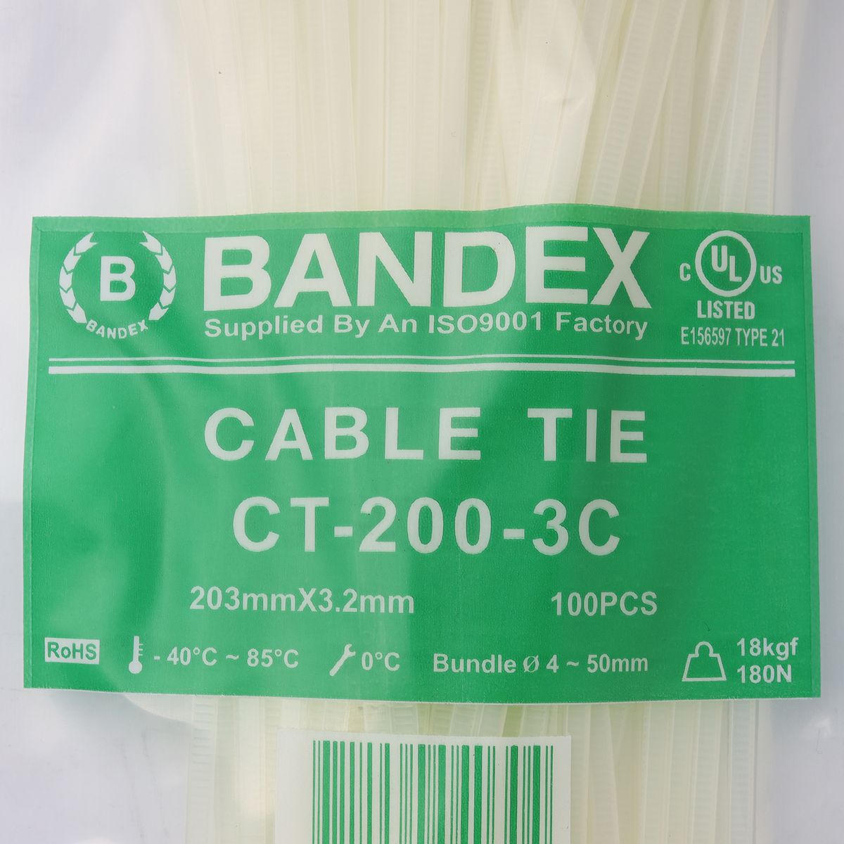 เคเบิ้ลไทร์ 8" ขาว(100 เส้น/PACK) CT-200-3C BANDEX รุ่น B091-CT200-3C รูปที่ 3