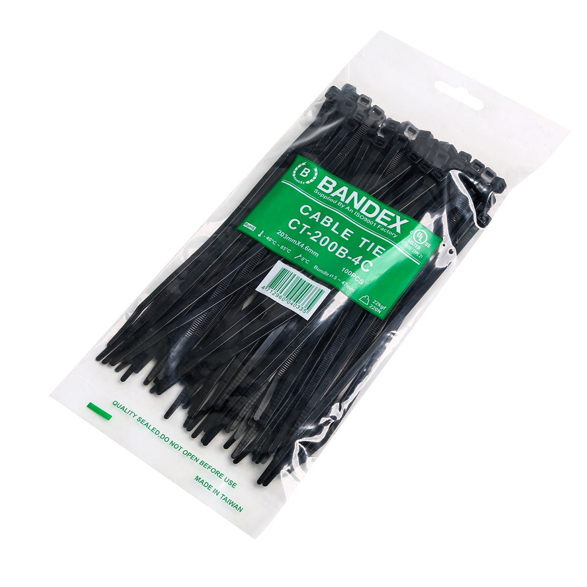 เคเบิ้ลไทร์ 8" ดำ(100 เส้น/PACK CT-200B-4C BANDEX รุ่น CT200-4B ราคา ฿106.8