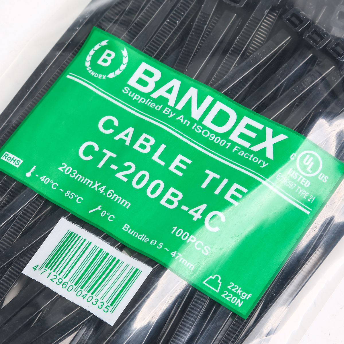 เคเบิ้ลไทร์ 8" ดำ(100 เส้น/PACK CT-200B-4C BANDEX รุ่น CT200-4B รูปที่ 2