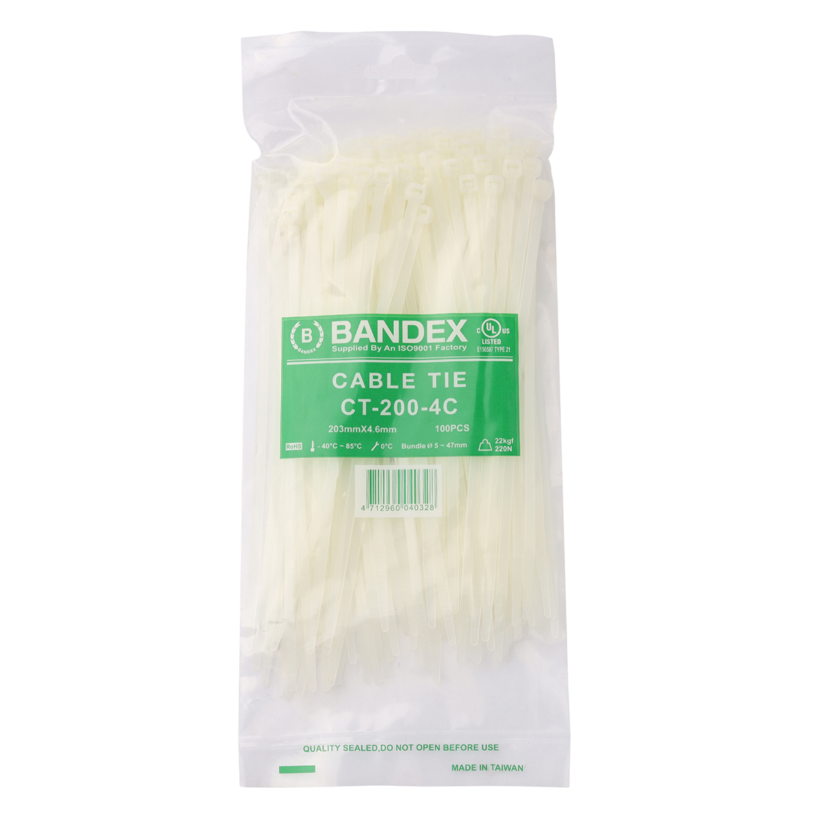 เคเบิ้ลไทร์ 8" ขาว(100 เส้น/PACK) CT-200-4C BANDEX รุ่น CT200-4C ราคา ฿106.8