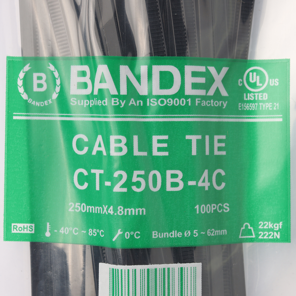 เคเบิ้ลไทร์ 10" ดำ(100 เส้น/PACK) CT-250B-4C BANDEX รุ่น B091-CT250-4B รูปที่ 3