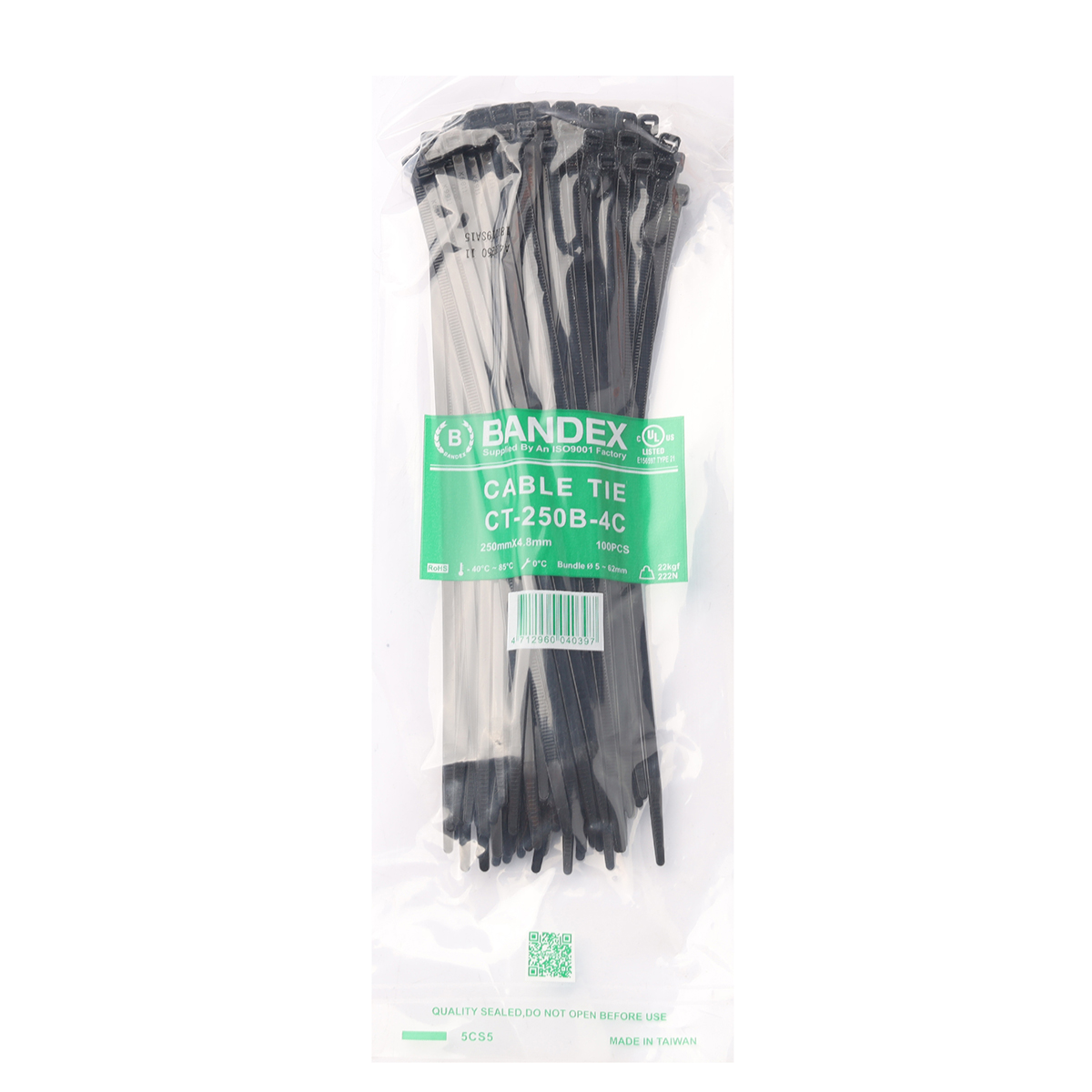 เคเบิ้ลไทร์ 10" ดำ(100 เส้น/PACK) CT-250B-4C BANDEX รุ่น B091-CT250-4B ราคา ฿136.8
