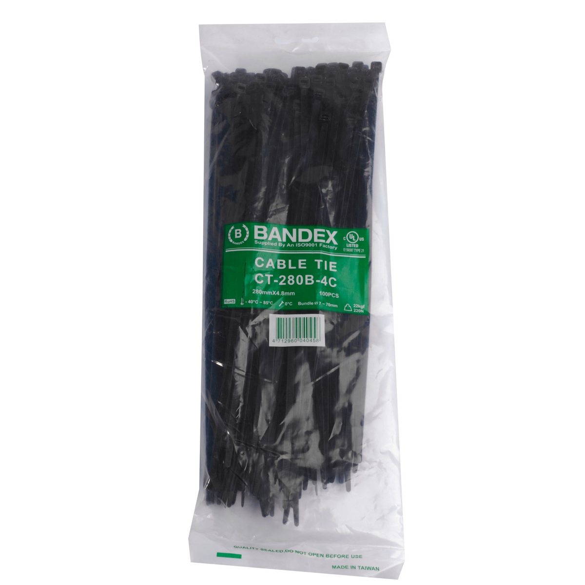 เคเบิ้ลไทร์ 11" ดำ(100 เส้น/PACK) CT-280B-4C BANDEX รุ่น CT280-4B ราคา ฿183.6