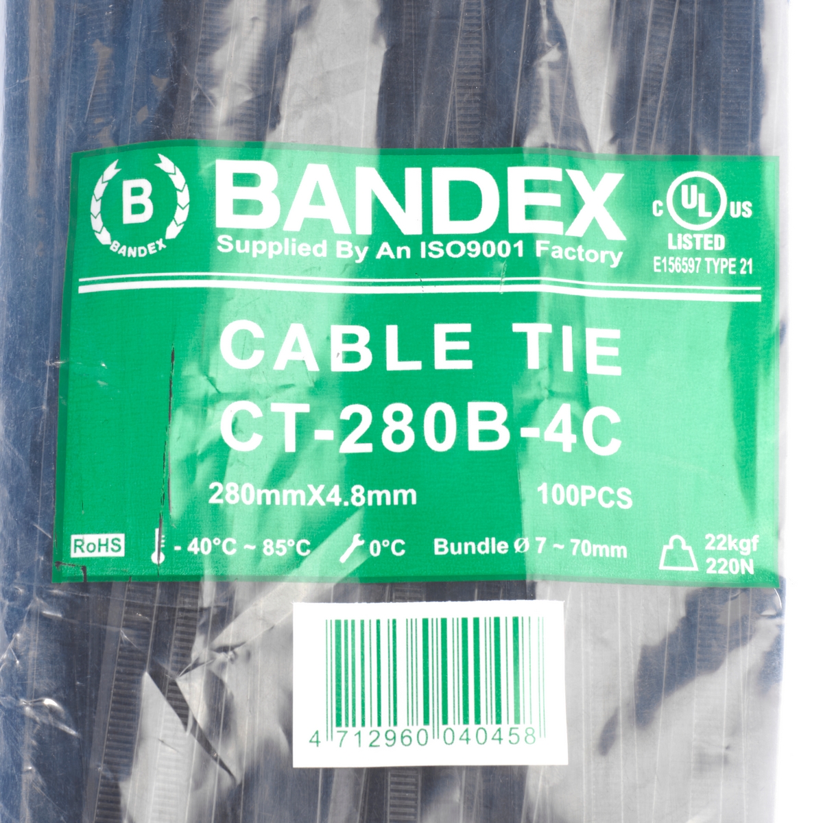 เคเบิ้ลไทร์ 11" ดำ(100 เส้น/PACK) CT-280B-4C BANDEX รุ่น CT280-4B รูปที่ 3