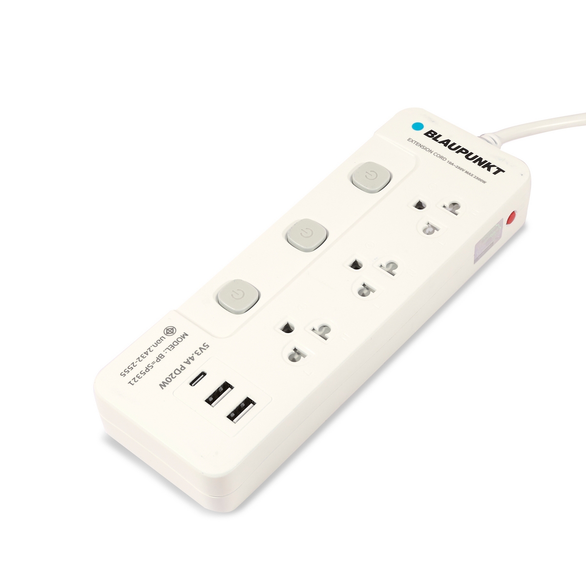 ปลั๊กไฟ 3ช่อง 2USB 1TYPE C 5ม. BLAUPUNKT รุ่น BP-SP5321 ราคา ฿564