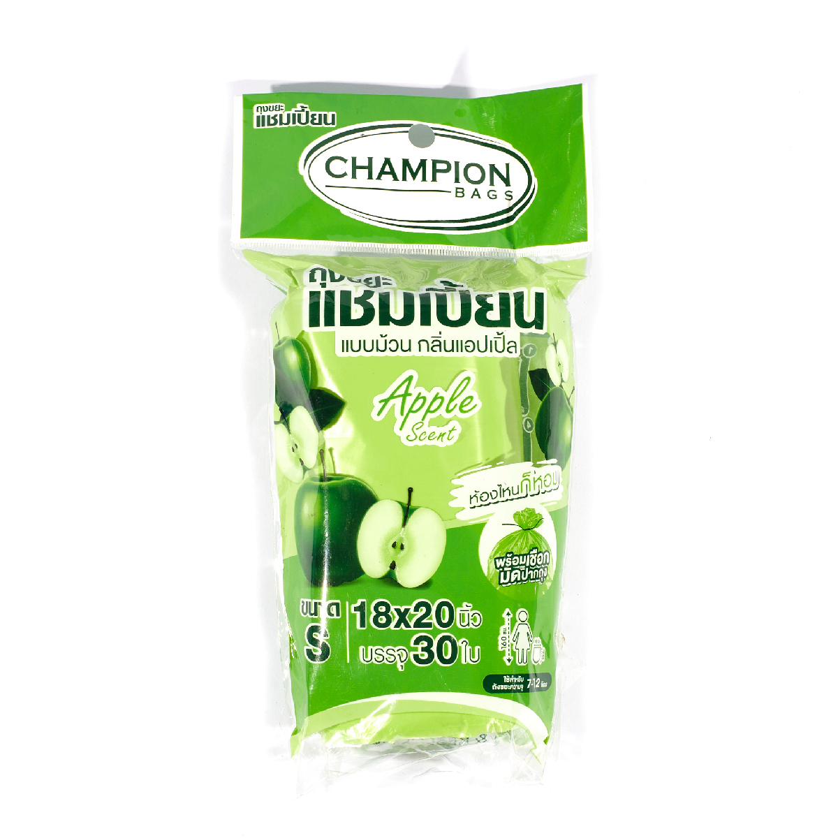 ถุงขยะม้วนกลิ่นแอปเปิ้ล 18X20" 30ใบ CHAMPION(BAGS) ราคา ฿44.4