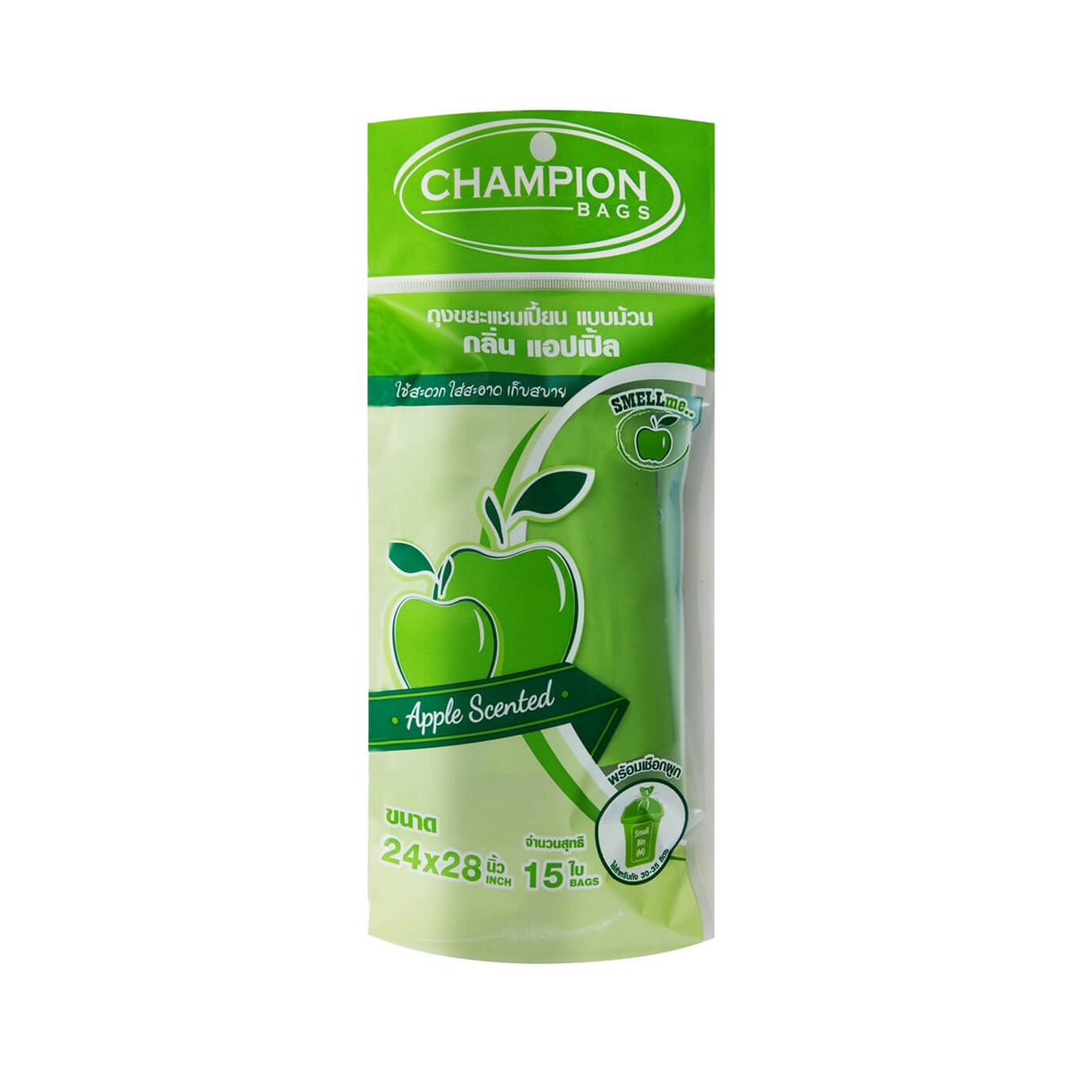 ถุงขยะม้วนกลิ่นแอปเปิ้ล 24X28" 15ใบ CHAMPION(BAGS) ราคา ฿44.4