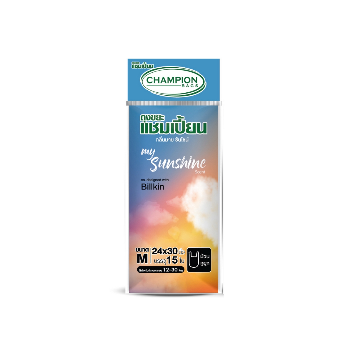 ถุงขยะม้วนกลิ่นMY SUNSHINE 24X30" 15ใบ CHAMPION(BAGS) ราคา ฿44.4