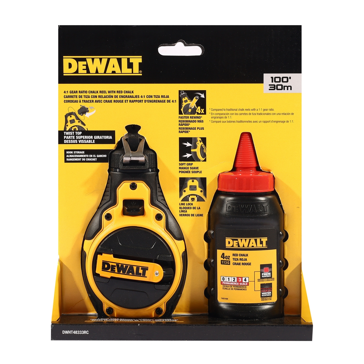บักเต้าตีเส้น100 ฟุต+ผงชอลก์สีแดง DEWALT รุ่น DWHT48333RC รูปที่ 2