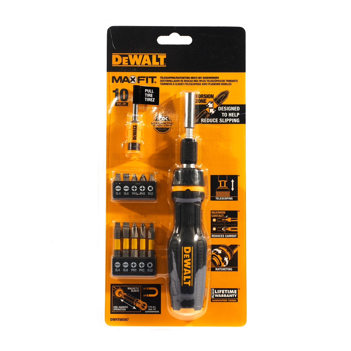 ไขควงด้ามฟรีหัวแม่เหล็ก8 นิ้ว+10BITS DEWALT รุ่น DWHT66567 ราคา ฿630