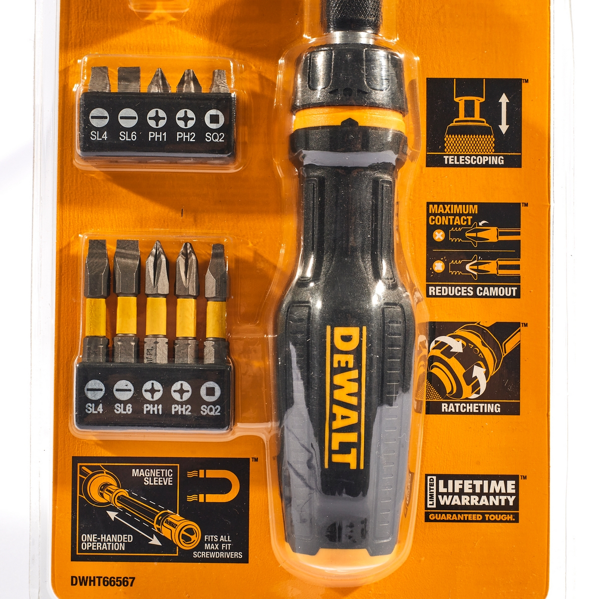 ไขควงด้ามฟรีหัวแม่เหล็ก8 นิ้ว+10BITS DEWALT รุ่น DWHT66567 รูปที่ 2