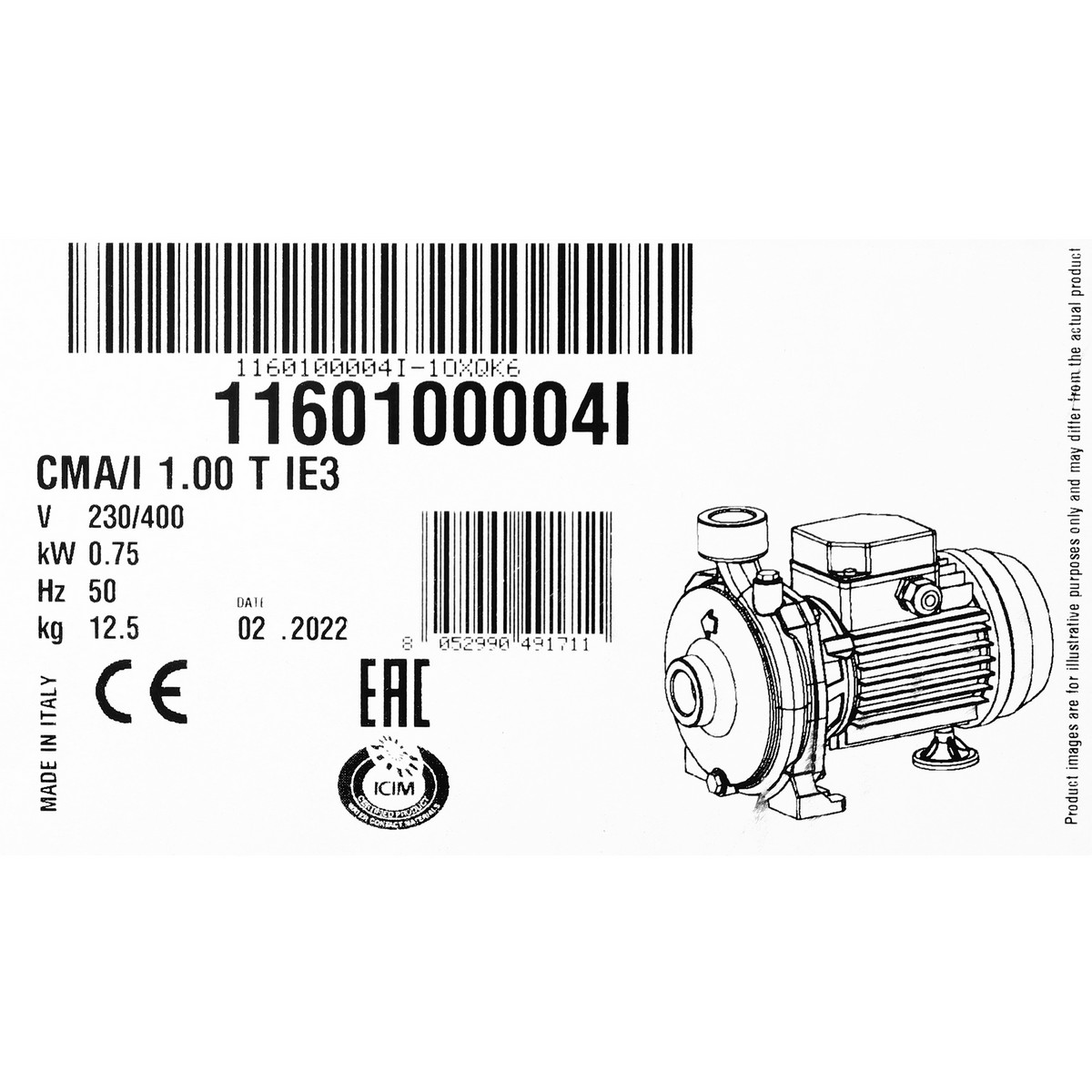 ปั๊มหอยโข่ง (1 HP 3สาย) EBARA รุ่น CMA-1.00T รูปที่ 5