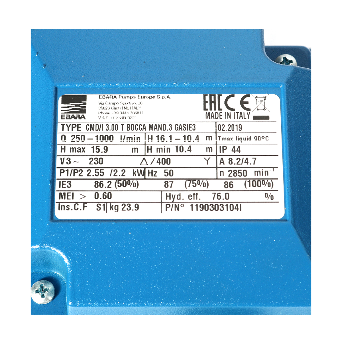 ปั๊มหอยโข่ง-น้ำมาก(3HP 3สาย) EBARA รุ่น CMD-3.00T รูปที่ 4