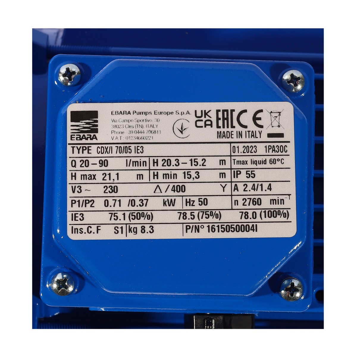 ปั๊มหอยโข่งสแตนเลส 3สาย EBARA รุ่น CDX/I 70/05 IE3 รูปที่ 5