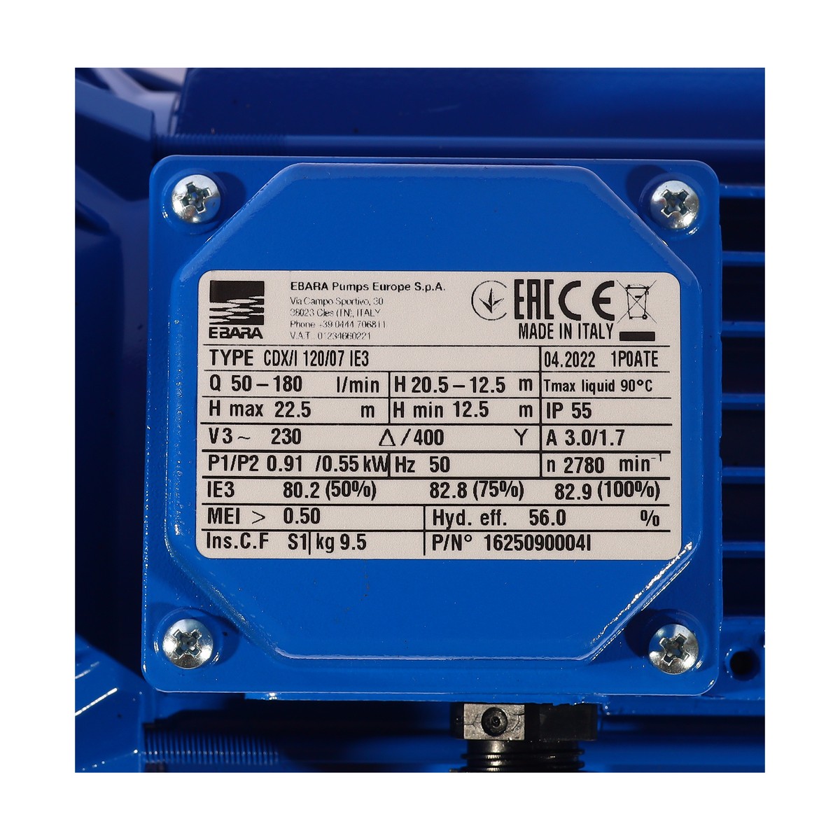 ปั๊มหอยโข่งสแตนเลส 3สาย EBARA รุ่น CDX/I 120/07 IE3 รูปที่ 5