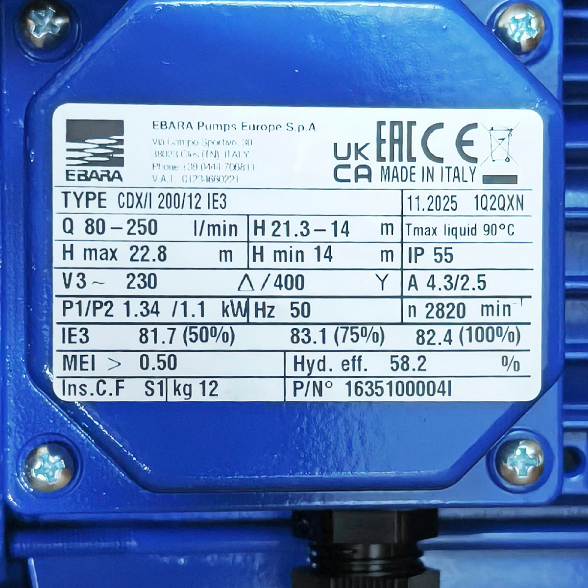 ปั๊ม SS304 ใบพัดเดี่ยว 3 สาย EBARA รุ่น CDX-200/12 รูปที่ 4
