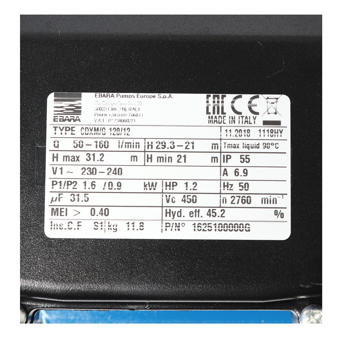 ปั๊ม SS304 ใบพัดเดี่ยว EBARA รุ่น CDXM-120/12 รูปที่ 3