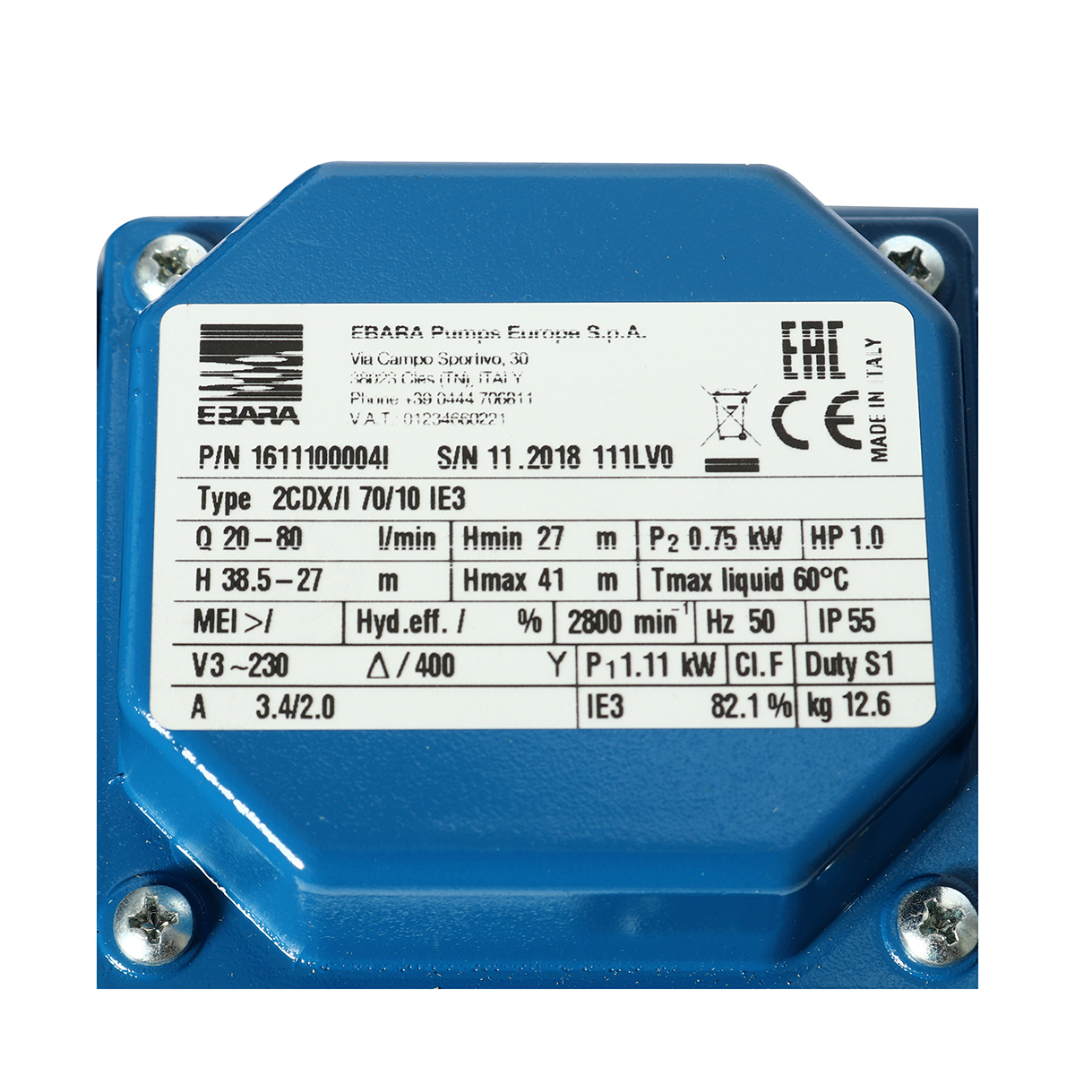 ปั๊ม SS304 ใบพัดคู่ 3 สาย EBARA รุ่น 2CDX-70/10 รูปที่ 3