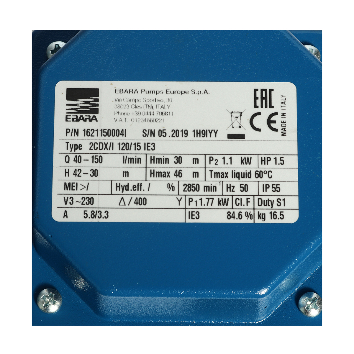 ปั๊ม SS304 ใบพัดคู่ 3 สาย EBARA รุ่น 2CDX-120/15 รูปที่ 3