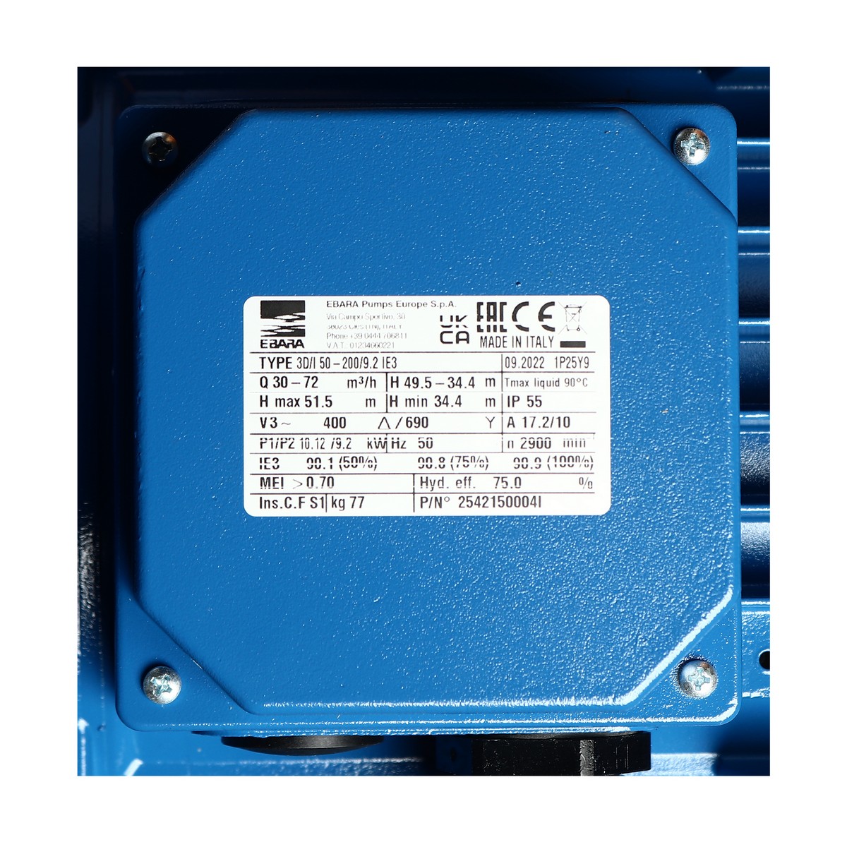 ปั๊มเหล็กหล่อ - 3 สาย EBARA รุ่น 3D 50-200/9.2 รูปที่ 4