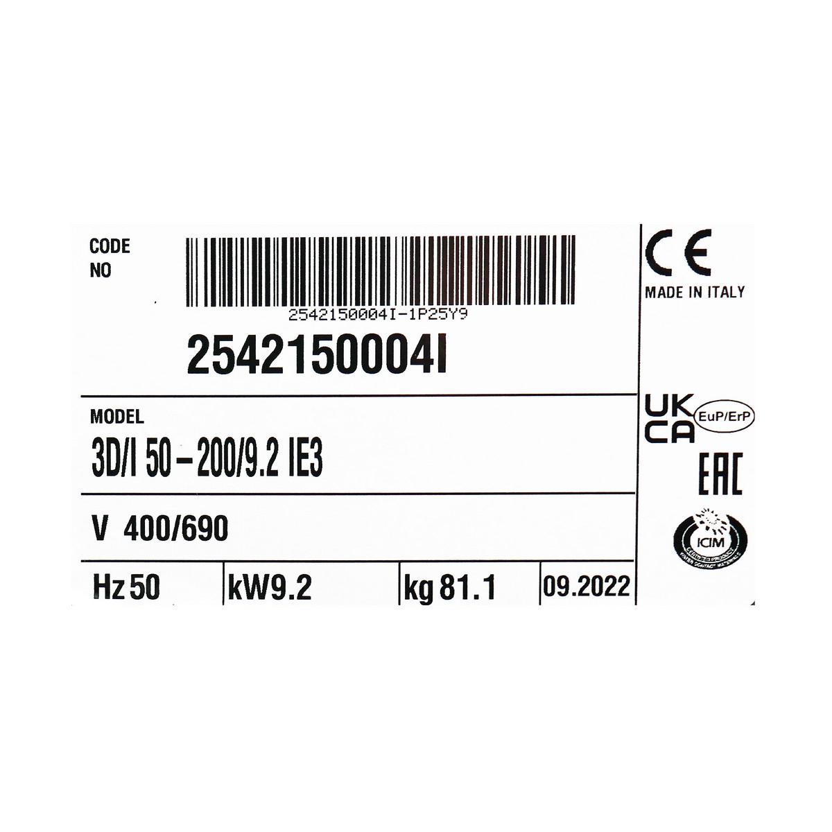 ปั๊มเหล็กหล่อ - 3 สาย EBARA รุ่น 3D 50-200/9.2 รูปที่ 5
