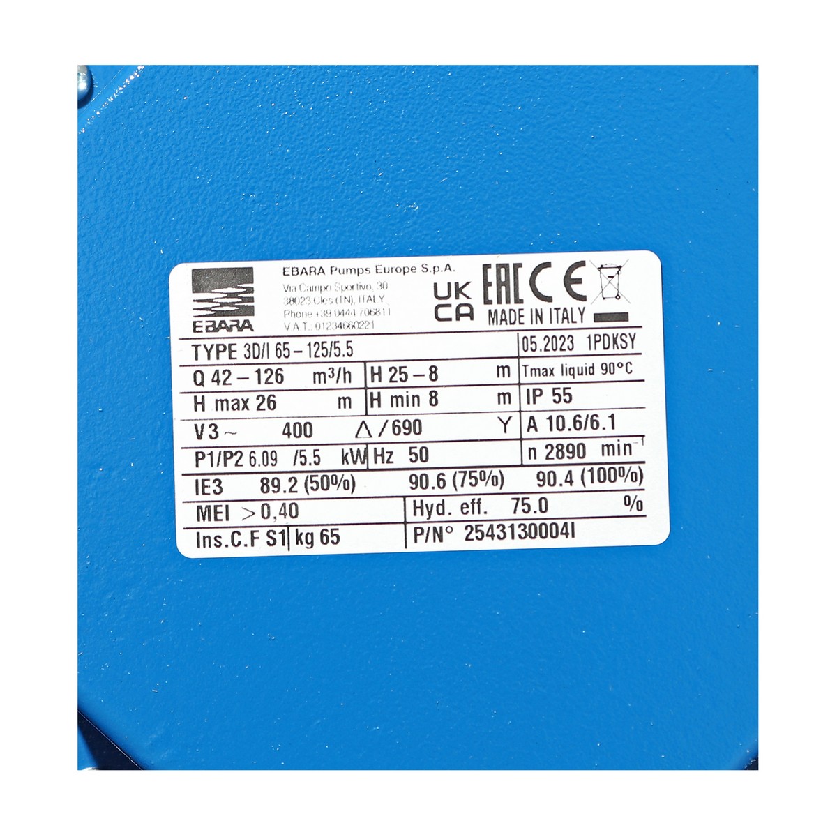 ปั๊มเหล็กหล่อ - 3 สาย EBARA รุ่น 3D 65-125/5.5 รูปที่ 5