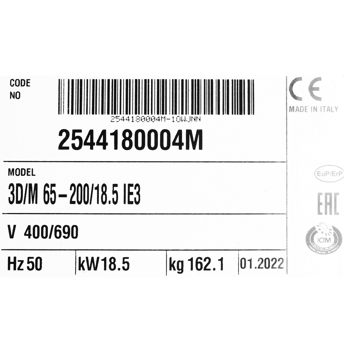 ปั๊มเหล็กหล่อ - 3 สาย EBARA รุ่น 3D 65-200/18.5 รูปที่ 3