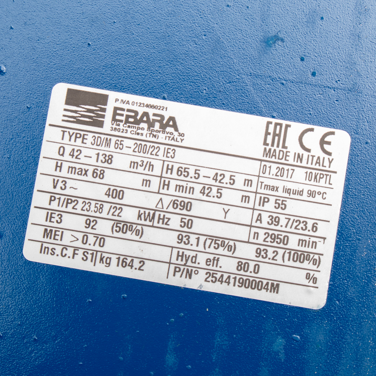 ปั๊มเหล็กหล่อ - 3 สาย EBARA รุ่น 3D 65-200/22 รูปที่ 3